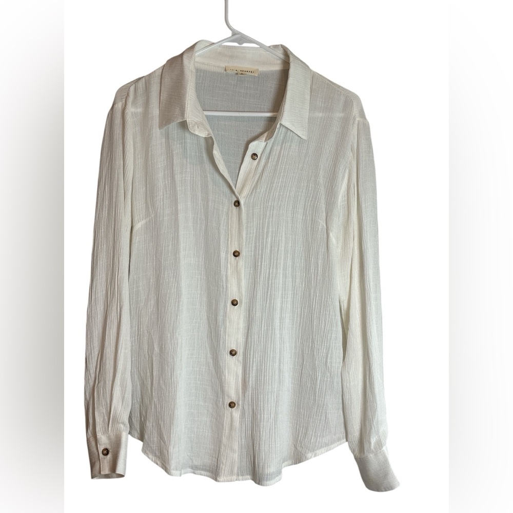 L.A. Hearts Cream Colored Button Front Blouse Size Small Long Sleeve Rayon